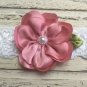 3 New Lace Handmade Headbands Newborn Flower Baby Pink Mauve Photo Prop