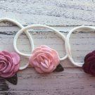 3 New Handmade Headbands Roses Nylon Baby Toddler Hair Tie Bookmarks Ivory Pink