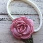 3 New Handmade Headbands Roses Nylon Baby Toddler Hair Tie Bookmarks Ivory Pink