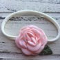 3 New Handmade Headbands Roses Nylon Baby Toddler Hair Tie Bookmarks Ivory Pink