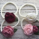 Bundle Of 4 New Nylon Baby Headbands Roses White Hair Tie Bookmarks Handmade