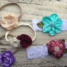Lot Of 5 New Handmade Headbands Baby Girl Toddler Nylon Lace Flowers