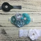3 New Handmade Headbands White Teal Black Flowers Toddler Special Occasion