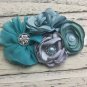 3 New Handmade Headbands White Teal Black Flowers Toddler Special Occasion