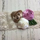 New Handmade Lace Headband With 3 Satin Tulips For Special Occasion Photo Prop