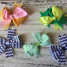 NEW HANDMADE BOWS PINK GREEN CHEVRON TODDLER GIRL BUNDLE 5