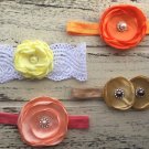4 New Handmade Headbands Baby Toddler Adult Summer Round Burnt Edge Flowers