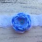 Bundle  3 New Handmade Headbands Burnt Edge Flowers Lace Toddler Blue Peach Gold
