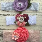3 HANDMADE LACE HEADBAND CORAL LAVANDER SPECIAL OCCASION PHOTO PROP BABY TODDLER