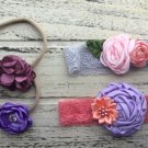 Lot Of 4 New Handmade Headbands Baby Girl Toddler Nude Nylon Lace Lavander Pink