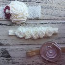 Bundle Of 3 New Handmade Headbands Toddler Flowers Nude White Lace Photo Prop