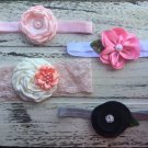 Bundle 4 New Handmade Headband Toddler Flowers Pink Black Peach Special Occasion