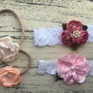 Lot Of 4 New Handmade Headbands Baby Toddler Nude Nylon Lace Special Occasion