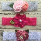 Bundle Of 3 New Handmade Headbands Baby Toddler Lace Flowers
