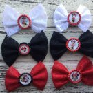 6 New Handmade Lace Bows With Bottle Caps Minnie Mouse Black Red White