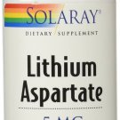 Solaray Lithium Aspartate Supplement, 5 mg, 100 Count