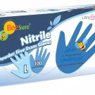 BeeSure BE1118 Nitrile Powder Free Exam Gloves, Large (Pack of 100)