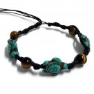 Bracelet or Anklet Sea Turtle in Turquoise Hemp Hawaiian Tiger Eye Stone Bead...
