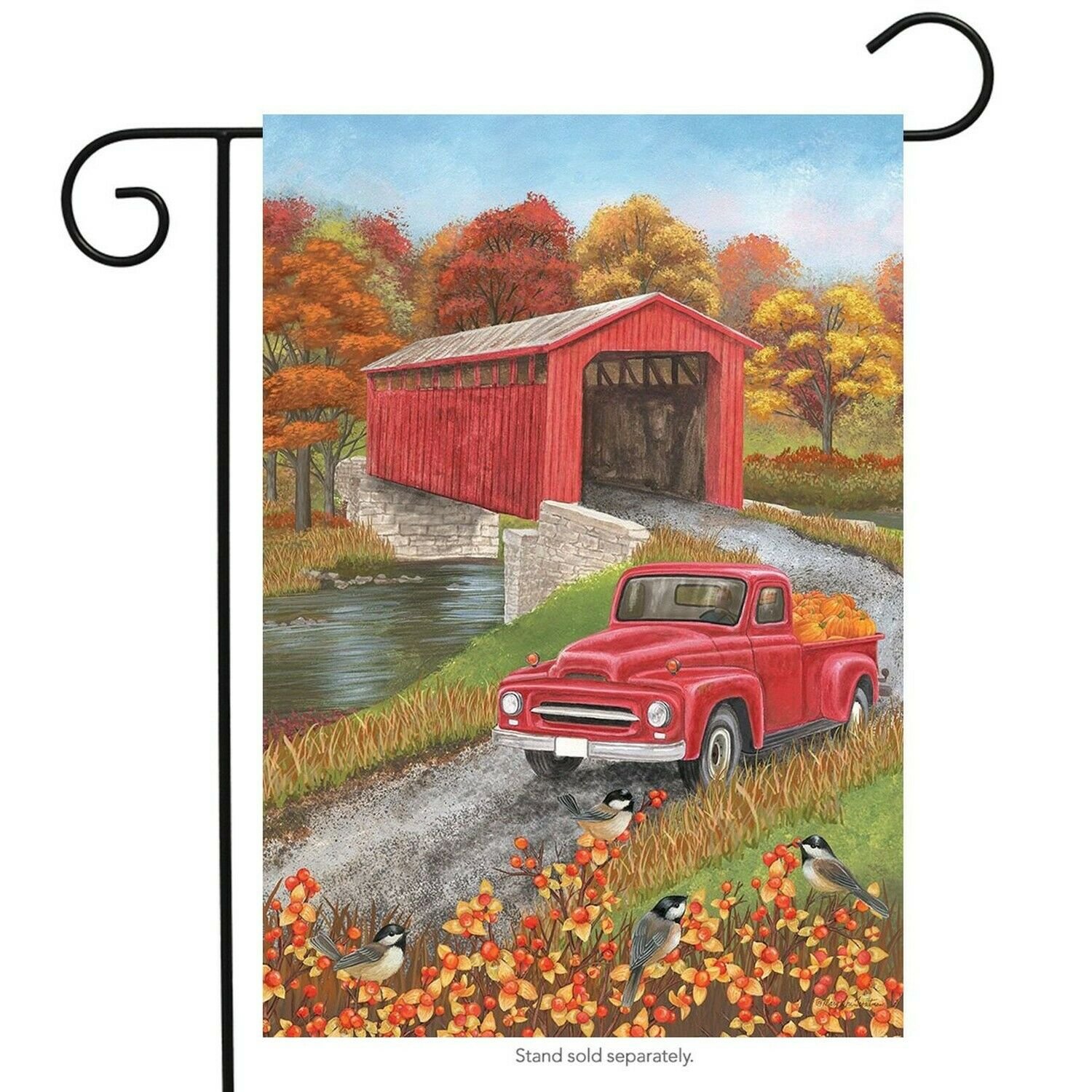 Autumn Bridge Garden Flag Fall Pickup Truck Covered Bridge 12.5" x 18"
