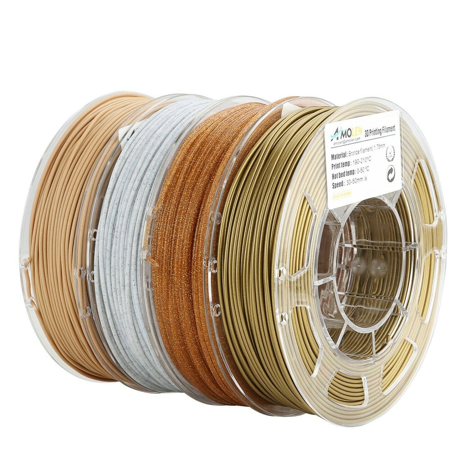 AMOLEN PLA 3D Printer Filament, 1.75mm, Set with Bronze, Marble, Wood, Shinin...