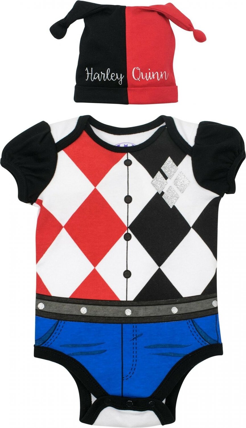 Warner Bros. Suicide Squad Harley Quinn Baby Girls' Costume Bodysuit and Hat,...