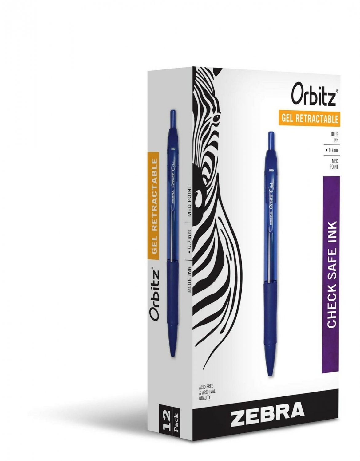 Zebra Pen Orbitz Gel Retractable Rollerball Pen, Medium Point, 0.7mm, Blue In...
