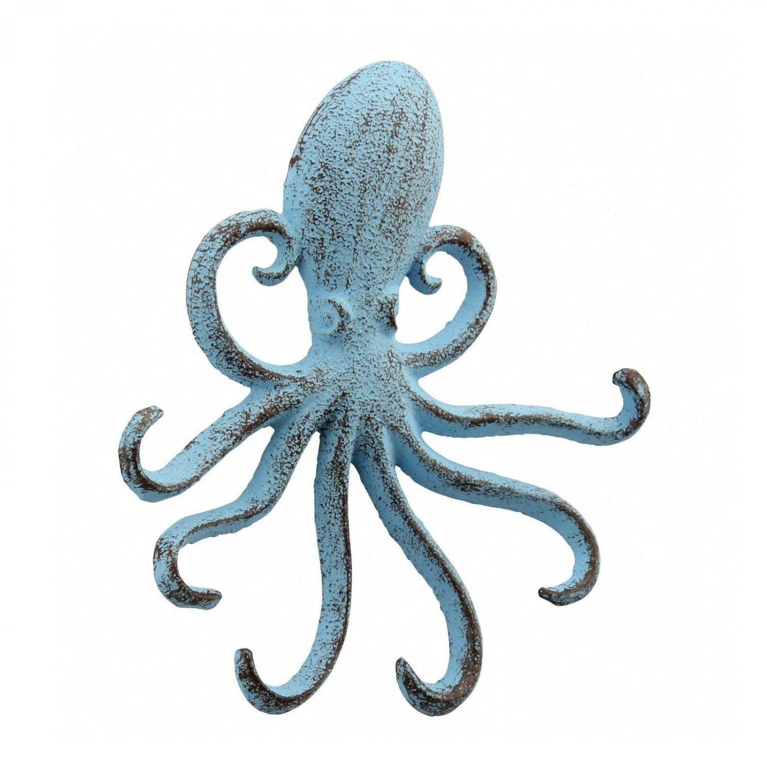 Stonebriar Cast Iron Octopus Decorative Wall Hook, Unique Ocean Design, Blue