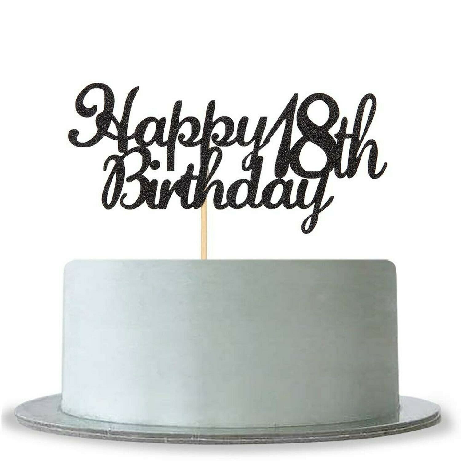 Happy 18th Birthday Cake Topper, Black Glitter Cheers To 18 Years Cake Topper...