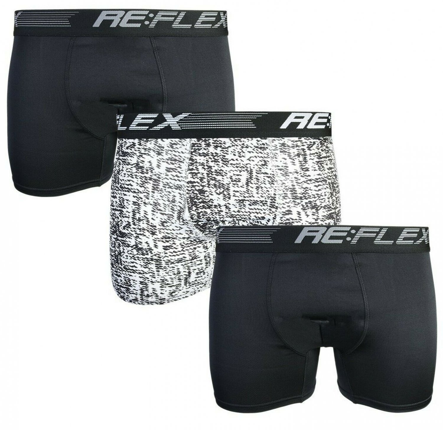 Re:Flex Men's Active Performance Boxer Briefs Underwear (3 Pack) Silver/Black