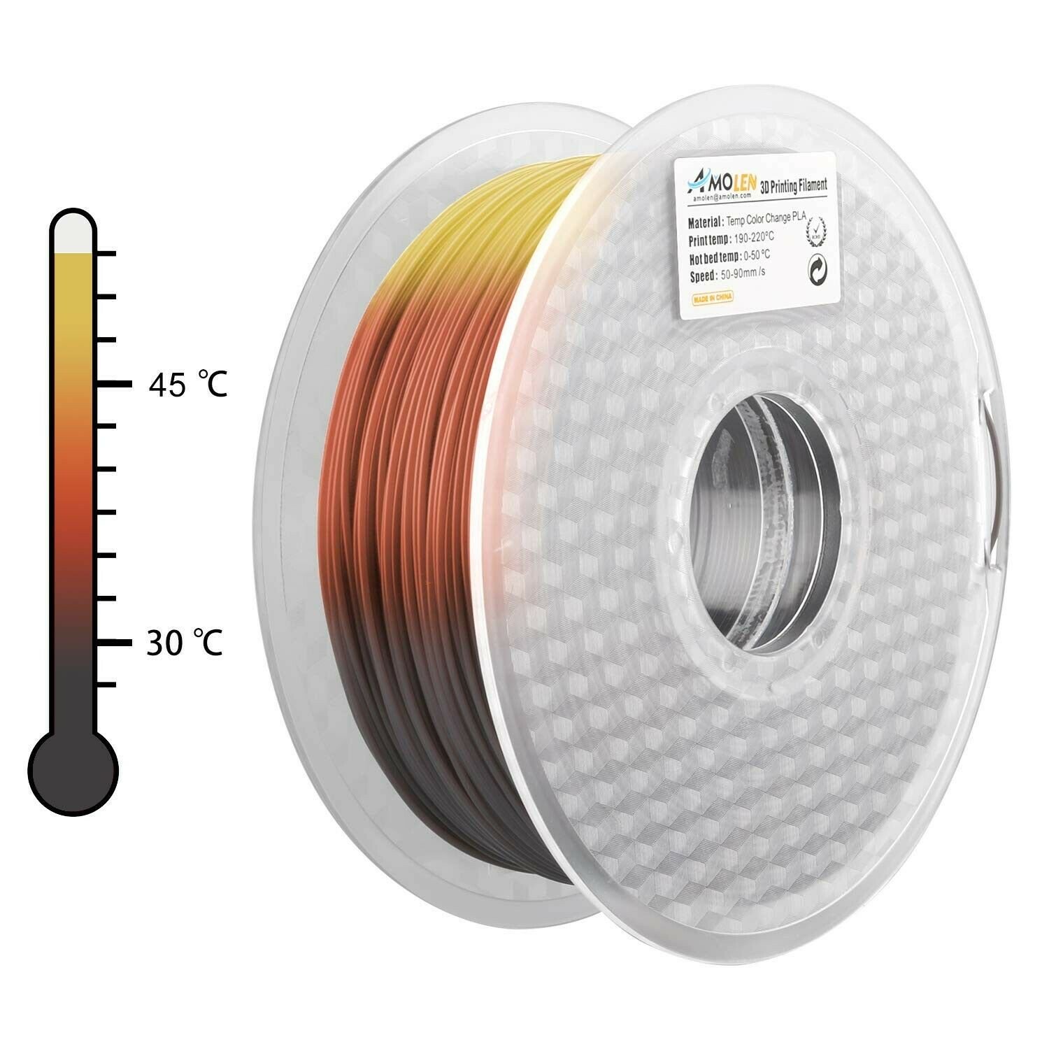 AMOLEN PLA 3D Printer Filament, 1.75mm, Tri Color Changing with Temperature, ...