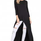 Annabelle 3/4 Sleeve High Low Casual Long Maxi Tunic Tops Large / X-Large Black