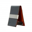F&H Minimalist Slim Leather Wallet Money Clip Holds 8 Cards Charcoal / Rust