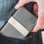 F&H Minimalist Slim Leather Wallet Money Clip Holds 8 Cards Charcoal / Rust