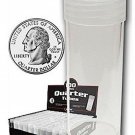 COIN STORAGE TUBES, clear plastic w/ screw on tops for Quarters (Qty of 25 tu...