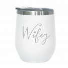 Wifey - 12 oz Stainless Steel Wine Tumbler (White and Silver) - Bride Gift, W...