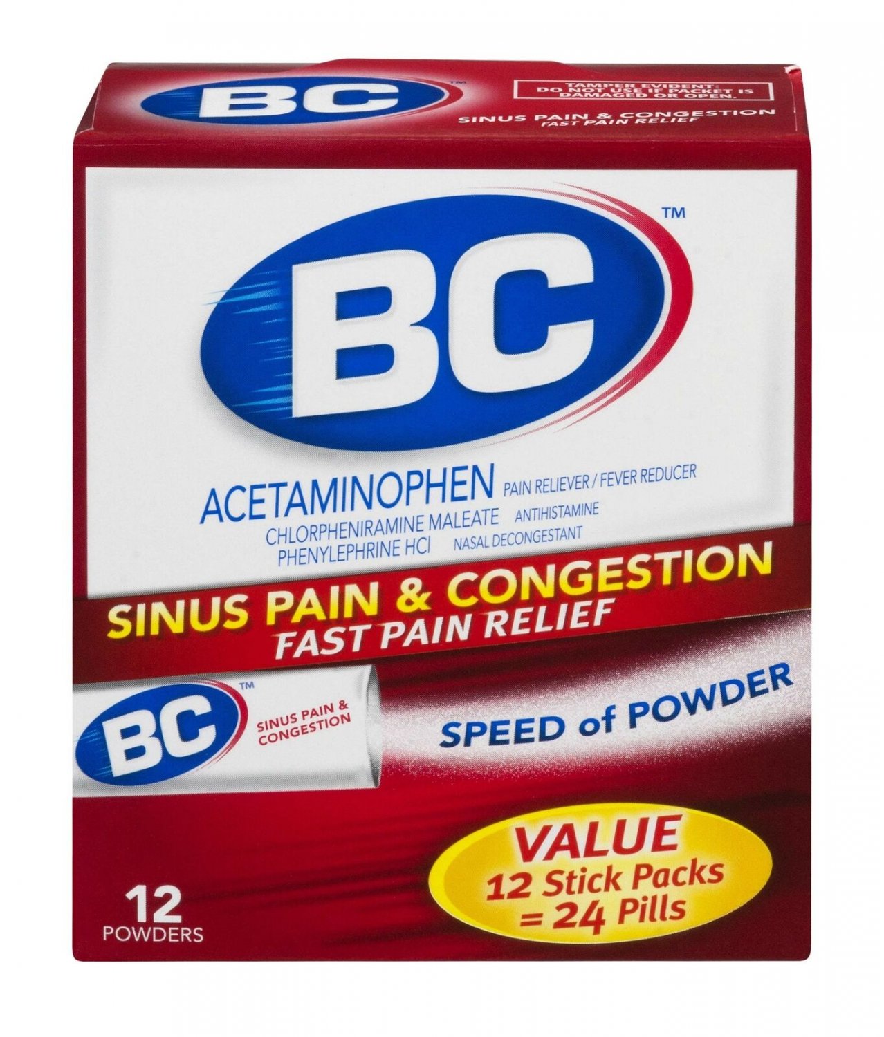 BC Powder | Cold & Flu Relief | Acetaminophen | 12 Count | 3 Pack