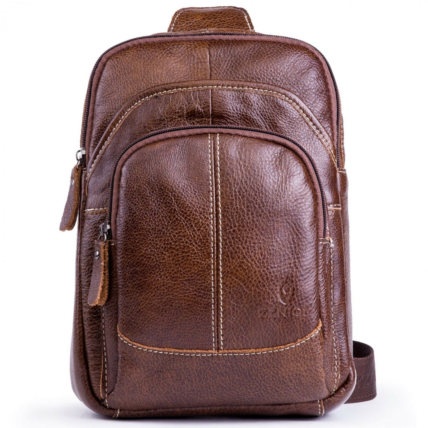 Genuine Leather Shoulder Sling Backpack Bag Unisex Outdoor Crossbody Sling Pa...