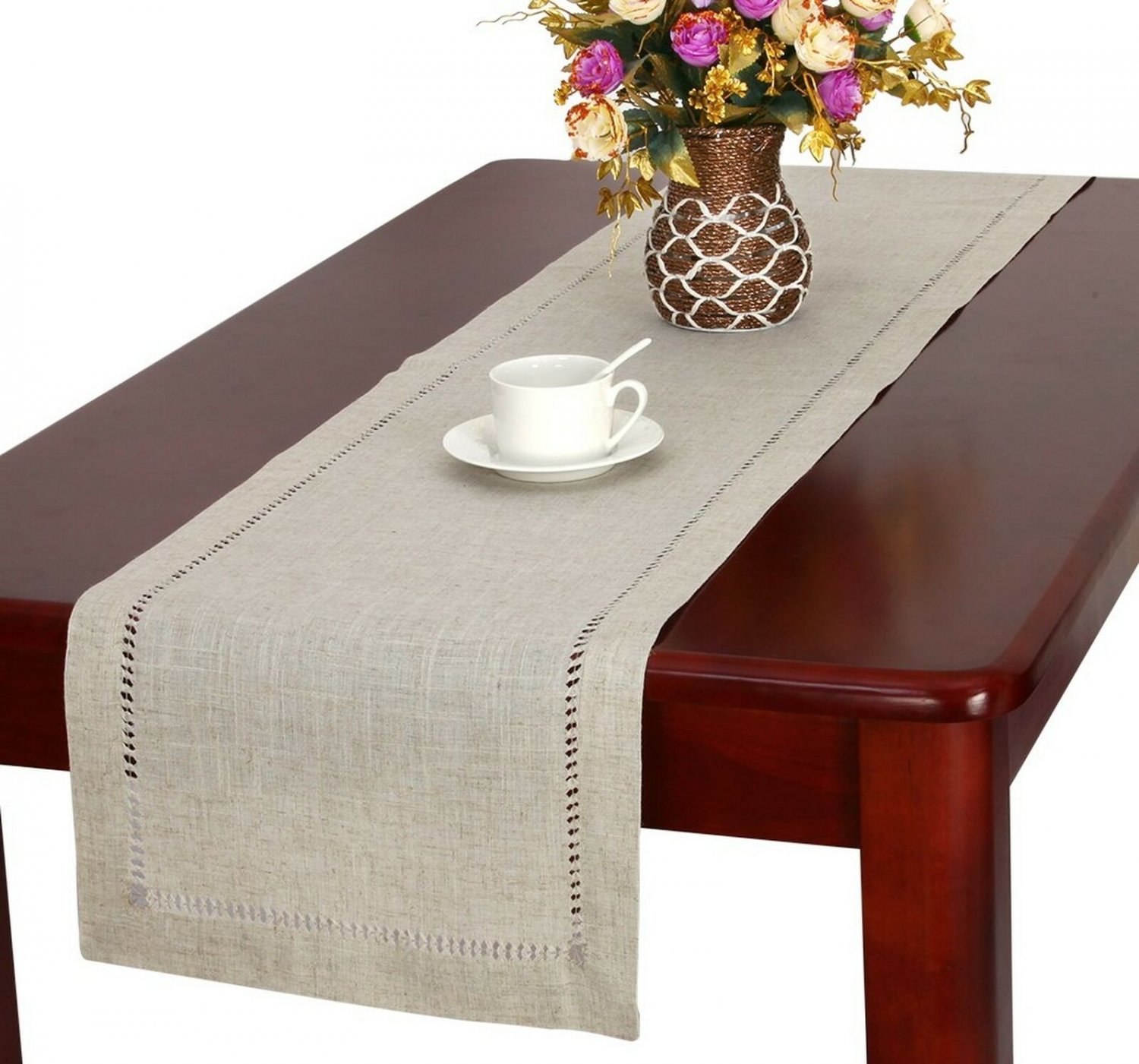 Grelucgo Handmade Hemstitched Natural Rectangle Lace Table Runners (14x48 inch)