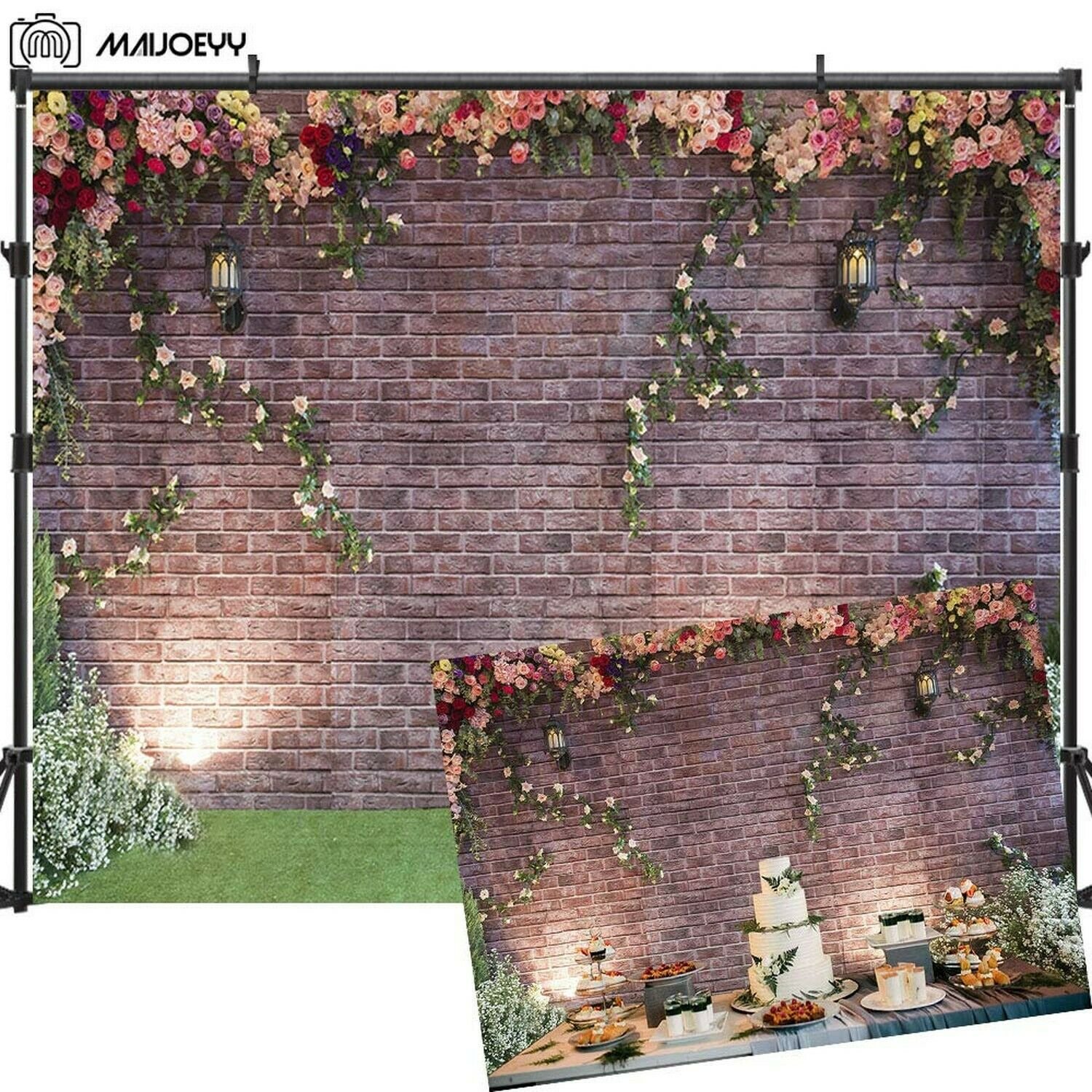 Maijoeyy 7x5ft Flower Backdrop Brick Wall Photography Backdrop Birthday Party...