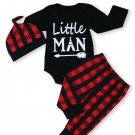 Newborn Baby Boy Girl Clothes Little Man Long Sleeve Romper,Plaid Pants + Cut...