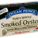 Ocean Prince Smoked Oysters with Red Chili Pepper, 3 Ounce Cans (Pack of 18)