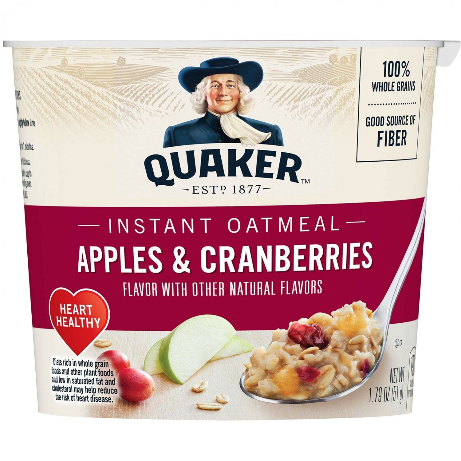 Quaker Instant Oatmeal Express Cups, Apples & Cranberries, Breakfast Cereal, ...