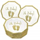 50 Baby Shower Plates 9 Inch Paper Disposable for Boys or Girls Gold Foil and...