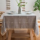 Mokani Washable Cotton Linen Solid Embroidery Checkered Design Tablecloth, Re...
