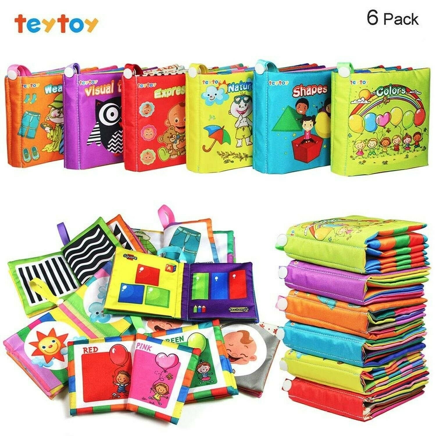teytoy My First Soft Book, 6 PCS Nontoxic Fabric Baby Cloth Books Early Educa...