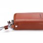 Contacts Genuine Leather Double Zipper Car Key Case Holder Wallet Key Bag Brown
