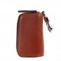 Contacts Genuine Leather Double Zipper Car Key Case Holder Wallet Key Bag Brown