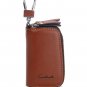 Contacts Genuine Leather Double Zipper Car Key Case Holder Wallet Key Bag Brown
