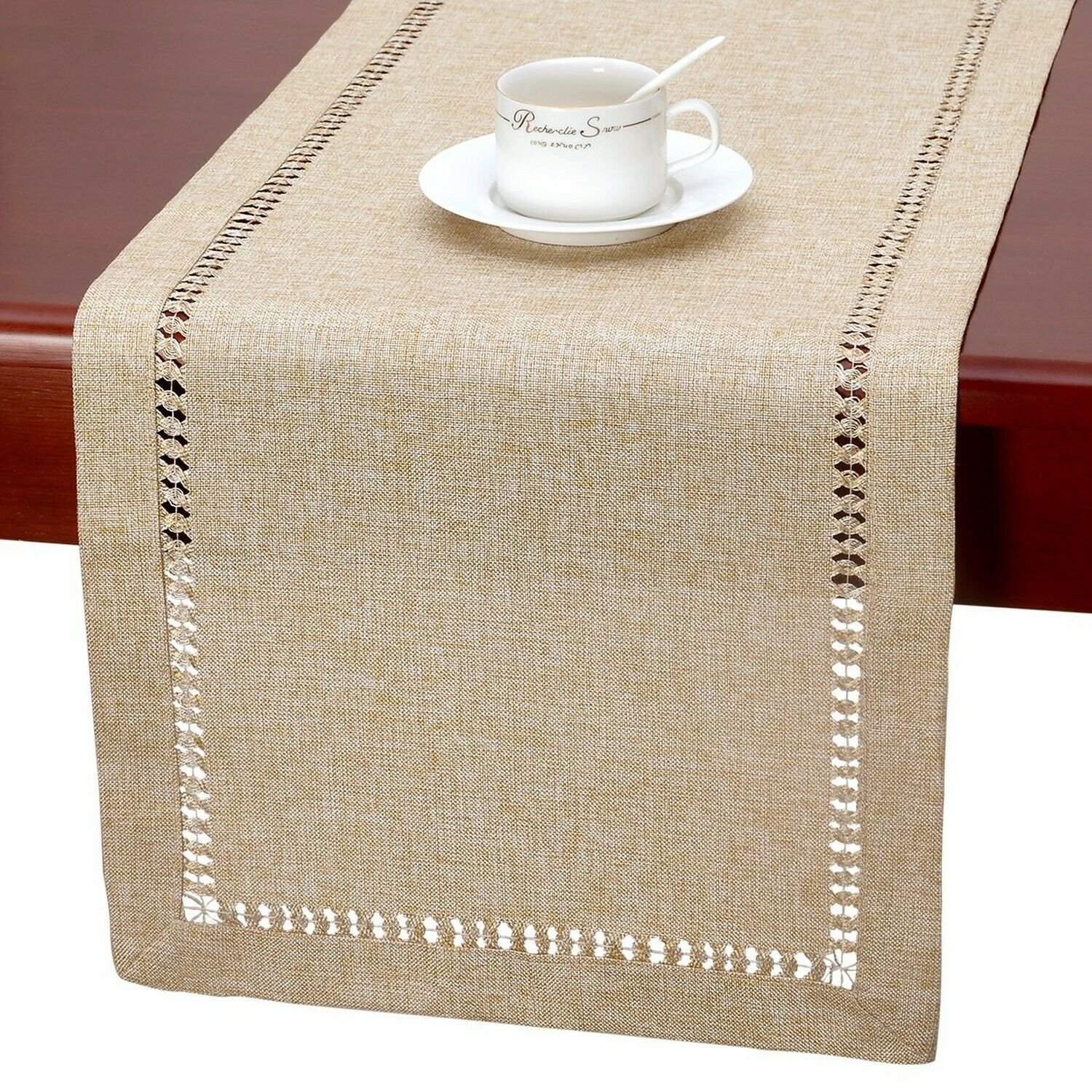 Grelucgo Handmade Hemstitch Beige Table Runner Or Dresser Scarf, Rectangular ...