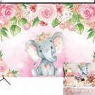 Funnytree 7x5ft Pink Floral Elephant Party Backdrop Flowers Girl Baby Shower ...